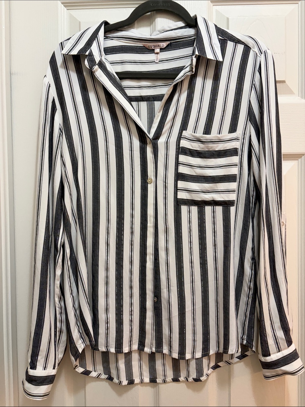 ESQUALO Black and White Striped Button-Up Shirt